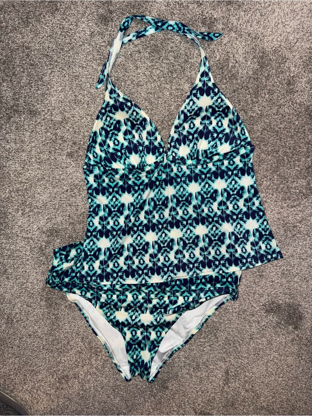 Victoria's Secret Blue Teal Geometric Halter Tankini Set